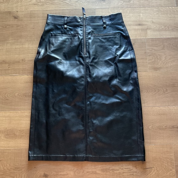 Pilcro Anthropologie Black Faux Leather Pencil Skirt 14 Midi Pockets High Rise - Picture 2 of 6